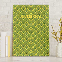Gabon Tribal Pattern Canvas Wall Art with National Flag Colors and Bold Text Design
