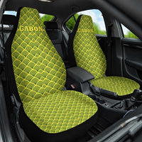 Gabon Tribal Pattern Car Seat Cover with National Flag Colors and Bold Text Design