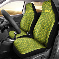 Gabon Tribal Pattern Car Seat Cover with National Flag Colors and Bold Text Design