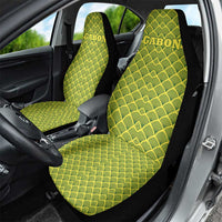 Gabon Tribal Pattern Car Seat Cover with National Flag Colors and Bold Text Design