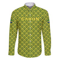 Gabon Tribal Pattern Family Matching Puletasi and Hawaiian Shirt with National Flag Colors and Bold Text Design