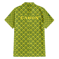 Gabon Tribal Pattern Family Matching Short Sleeve Bodycon Dress and Hawaiian Shirt with National Flag Colors and Bold Text Design