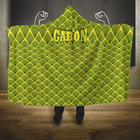 Gabon Tribal Pattern Hooded Blanket with National Flag Colors and Bold Text Design