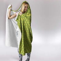 Gabon Tribal Pattern Hooded Blanket with National Flag Colors and Bold Text Design