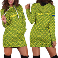 Gabon Tribal Pattern Hoodie Dress with National Flag Colors and Bold Text Design