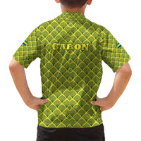 Gabon Tribal Pattern Kid Hawaiian Shirt with National Flag Colors and Bold Text Design