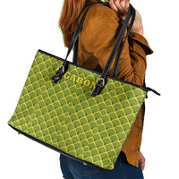 Gabon Tribal Pattern Leather Tote Bag with National Flag Colors and Bold Text Design