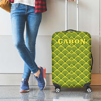 Gabon Tribal Pattern Luggage Cover with National Flag Colors and Bold Text Design