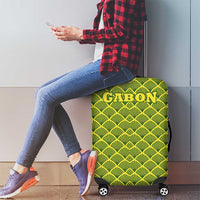 Gabon Tribal Pattern Luggage Cover with National Flag Colors and Bold Text Design