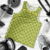 Gabon Tribal Pattern Men Tank Top with National Flag Colors and Bold Text Design