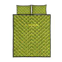 Gabon Tribal Pattern Quilt Bed Set with National Flag Colors and Bold Text Design