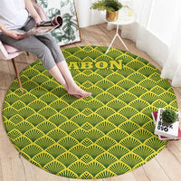 Gabon Tribal Pattern Round Carpet with National Flag Colors and Bold Text Design