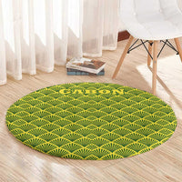 Gabon Tribal Pattern Round Carpet with National Flag Colors and Bold Text Design