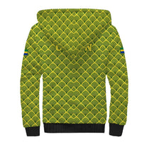 Gabon Tribal Pattern Sherpa Hoodie with National Flag Colors and Bold Text Design