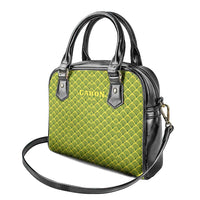 Gabon Tribal Pattern Shoulder Handbag with National Flag Colors and Bold Text Design