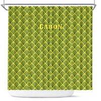 Gabon Tribal Pattern Shower Curtain with National Flag Colors and Bold Text Design