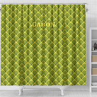 Gabon Tribal Pattern Shower Curtain with National Flag Colors and Bold Text Design