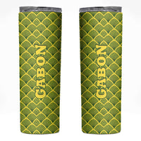 Gabon Tribal Pattern Skinny Tumbler with National Flag Colors and Bold Text Design