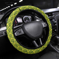 Gabon Tribal Pattern Steering Wheel Cover with National Flag Colors and Bold Text Design