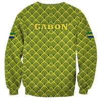 Gabon Tribal Pattern Sweatshirt with National Flag Colors and Bold Text Design