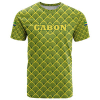 Gabon Tribal Pattern T Shirt with National Flag Colors and Bold Text Design
