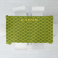 Gabon Tribal Pattern Tablecloth with National Flag Colors and Bold Text Design