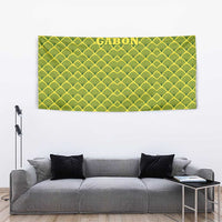 Gabon Tribal Pattern Tapestry with National Flag Colors and Bold Text Design