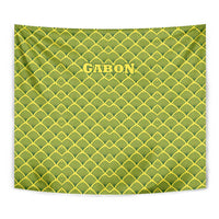Gabon Tribal Pattern Tapestry with National Flag Colors and Bold Text Design