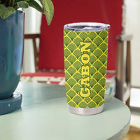 Gabon Tribal Pattern Tumbler Cup with National Flag Colors and Bold Text Design