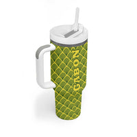 Gabon Tribal Pattern Tumbler With Handle with National Flag Colors and Bold Text Design