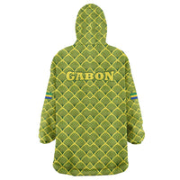 Gabon Tribal Pattern Wearable Blanket Hoodie with National Flag Colors and Bold Text Design
