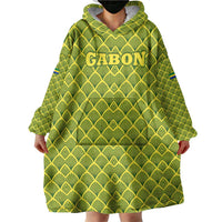 Gabon Tribal Pattern Wearable Blanket Hoodie with National Flag Colors and Bold Text Design