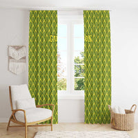 Gabon Tribal Pattern Window Curtain with National Flag Colors and Bold Text Design