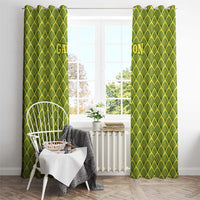 Gabon Tribal Pattern Window Curtain with National Flag Colors and Bold Text Design