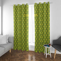 Gabon Tribal Pattern Window Curtain with National Flag Colors and Bold Text Design