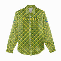 Gabon Tribal Pattern Women Casual Shirt with National Flag Colors and Bold Text Design