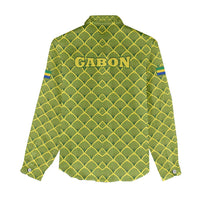 Gabon Tribal Pattern Women Casual Shirt with National Flag Colors and Bold Text Design