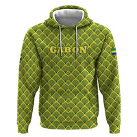 Gabon Tribal Pattern Zip Hoodie with National Flag Colors and Bold Text Design