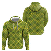 Gabon Tribal Pattern Zip Hoodie with National Flag Colors and Bold Text Design