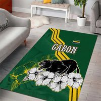 Gabon Area Rug with Black Panther Graphic and Hibiscus Flower Design in National Colors