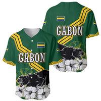 Gabon Baseball Jersey with Black Panther Graphic and Hibiscus Flower Design in National Colors