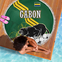 Gabon Beach Blanket with Black Panther Graphic and Hibiscus Flower Design in National Colors