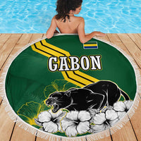 Gabon Beach Blanket with Black Panther Graphic and Hibiscus Flower Design in National Colors