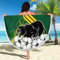 Gabon Beach Blanket with Black Panther Graphic and Hibiscus Flower Design in National Colors