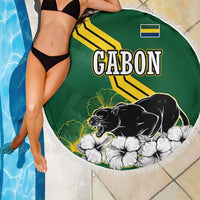 Gabon Beach Blanket with Black Panther Graphic and Hibiscus Flower Design in National Colors
