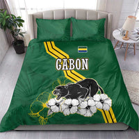 Gabon Bedding Set with Black Panther Graphic and Hibiscus Flower Design in National Colors