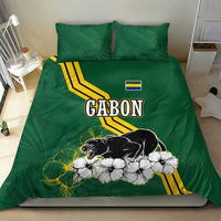 Gabon Bedding Set with Black Panther Graphic and Hibiscus Flower Design in National Colors