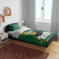 Gabon Bedding Set with Black Panther Graphic and Hibiscus Flower Design in National Colors