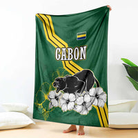 Gabon Blanket with Black Panther Graphic and Hibiscus Flower Design in National Colors