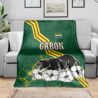 Gabon Blanket with Black Panther Graphic and Hibiscus Flower Design in National Colors